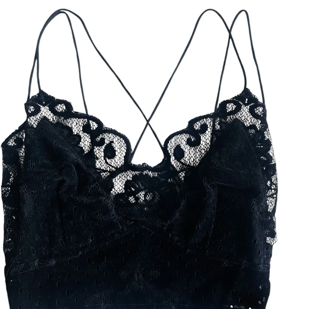 Free People  Madonna Velvet Lace Bralette size Small Black Grunge Baddie